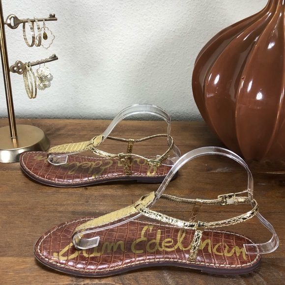 Sam Edelman Gold Embossed Leather Thong Sandals - Picture 4 of 8